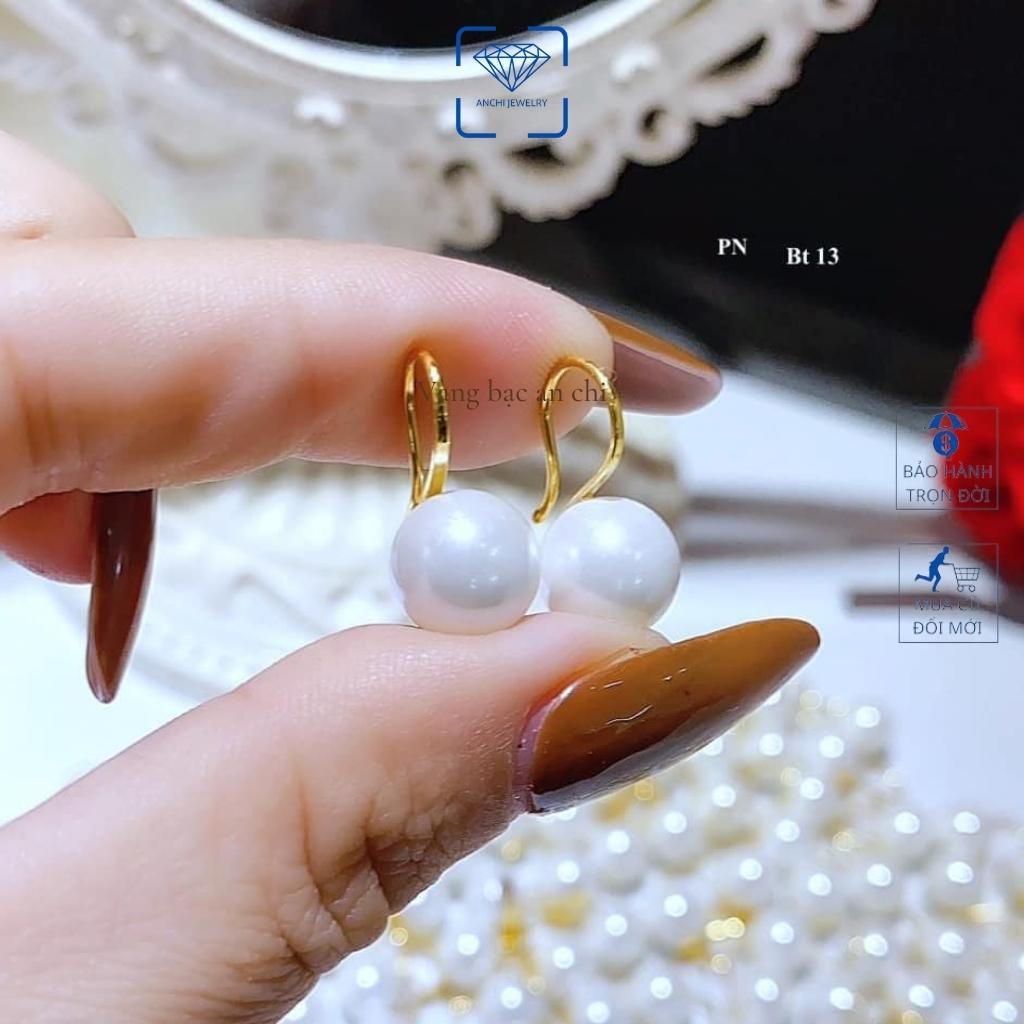 Bông tai hạt trai chuôi 10k có giấy của tiệm vàng, trang sức Anchi jewelry