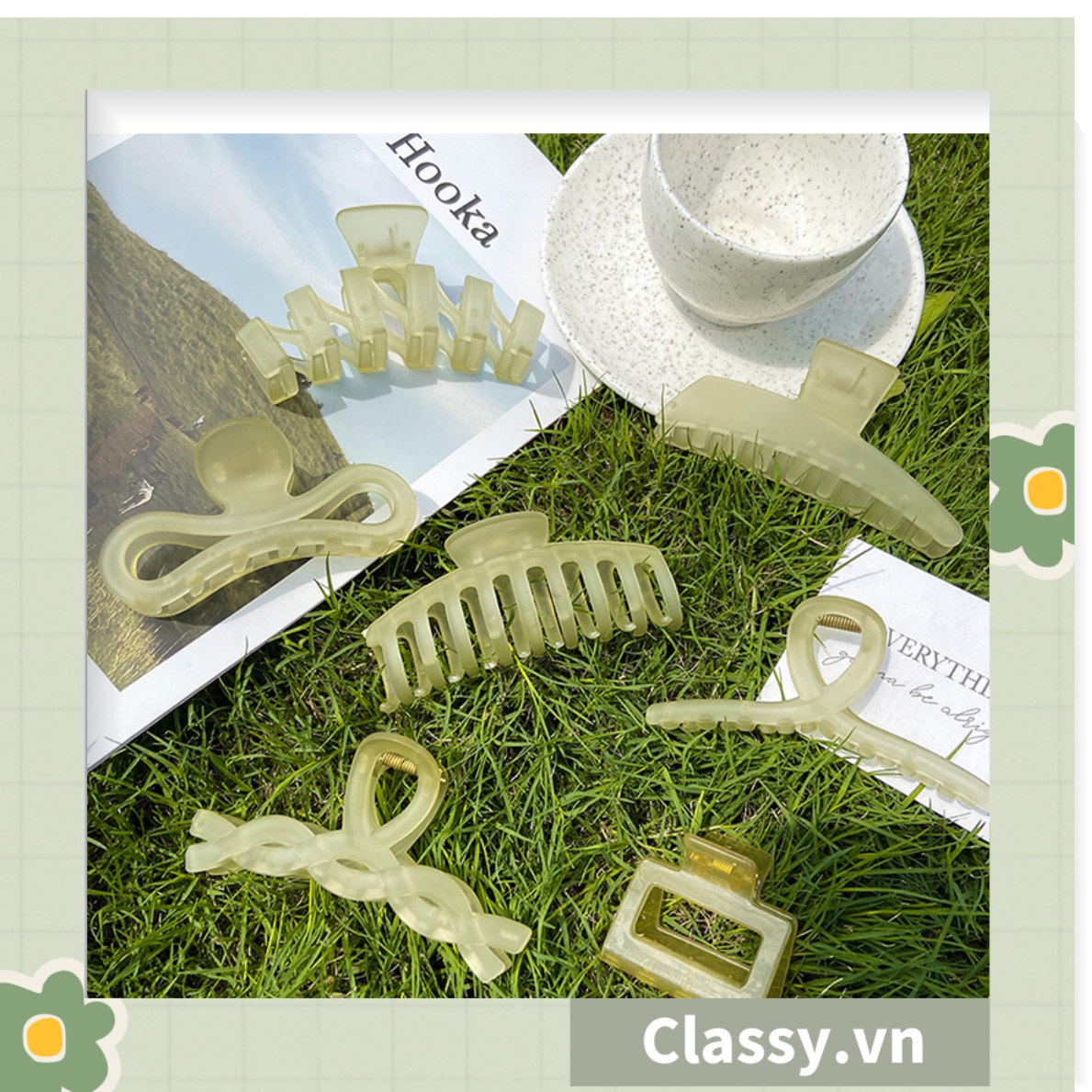 Kẹp tóc càng cua Classy màu xanh lá, dạng kẹp trong đục, nhiều kiểu dáng hiện đại PK1169