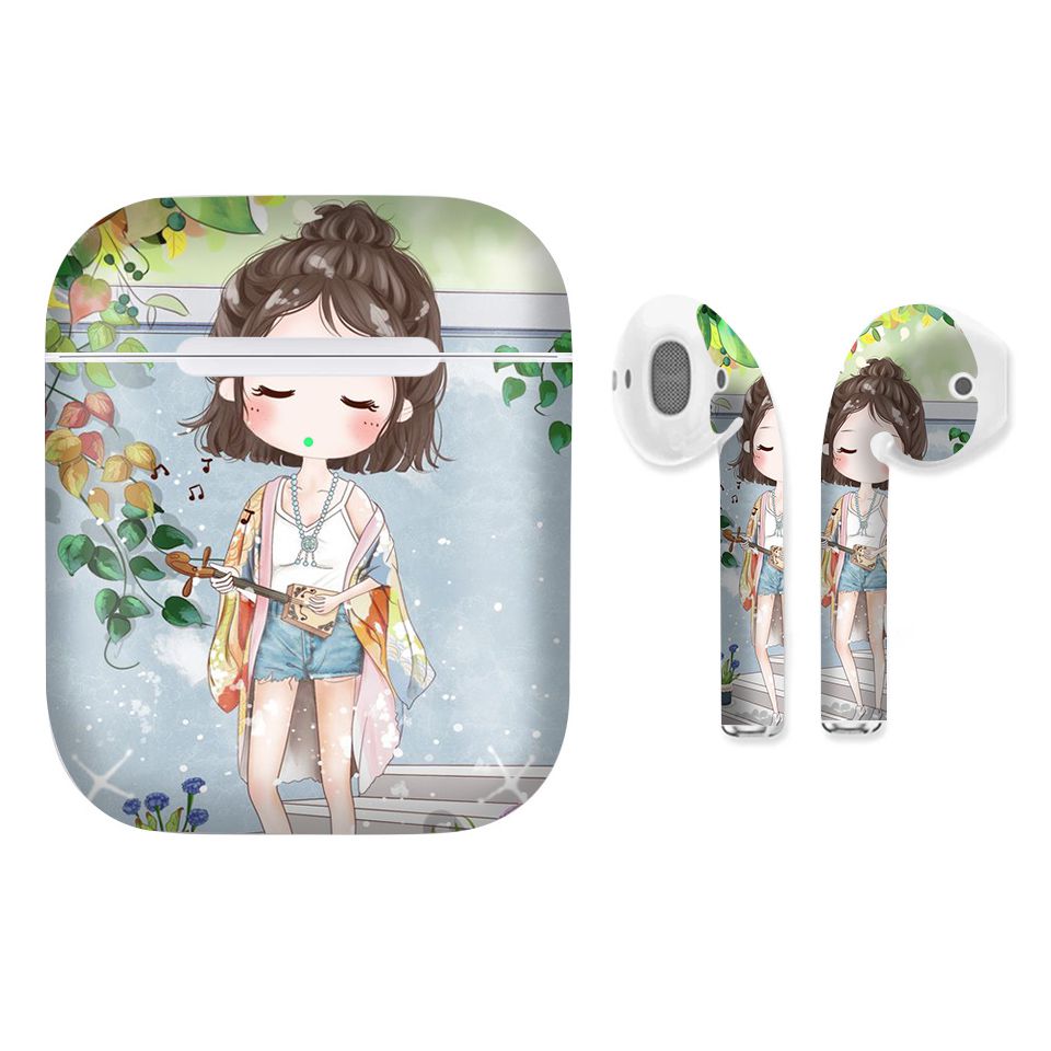 Miếng dán skin chống bẩn cho tai nghe AirPods in hình cô gái chibi - Chib035 (bản không dây 1 và 2)