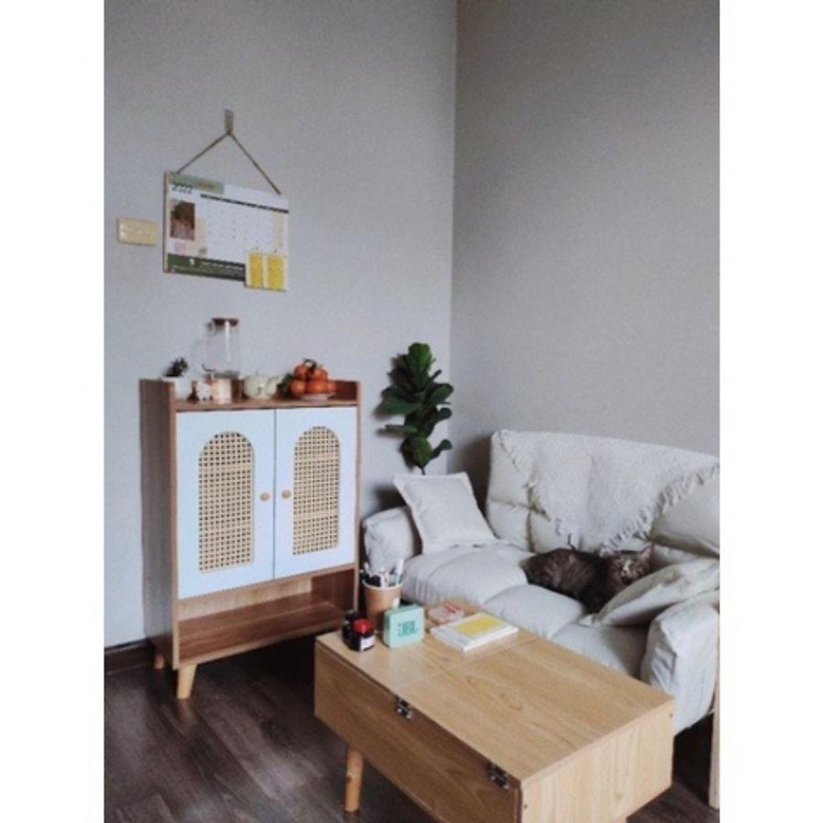 Tủ giày gỗ, kệ để giày thông minh 2 cánh tủ mây gỗ phong cách cao cấp hiện đại trang trí nhà 78x30x78cm