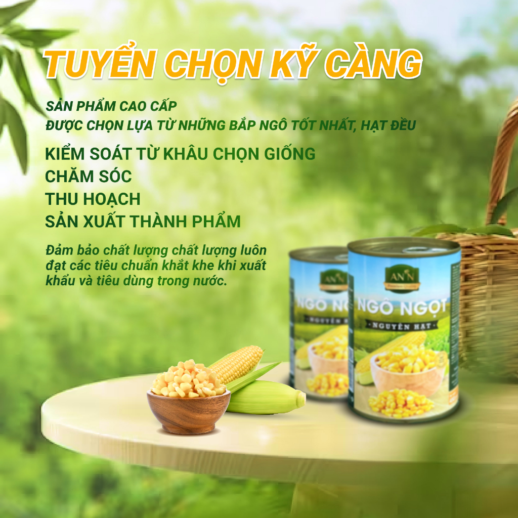 Ngô Ngọt Nguyên Hạt AN'N Loại Đặc Biệt - Lon 450gr Món Ăn Khai Vị, Tráng Miệng, Dùng Trong Chuỗi Nhà Hàng Lớn