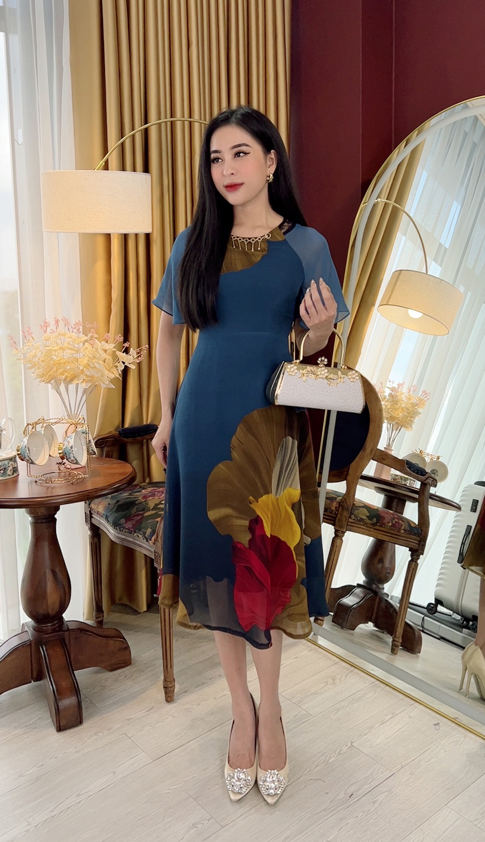 Đầm Suông Trung Niên [ Linh Trà ] (TM 671) Vải Voan Chiffon Cao Cấp Cho Mẹ Đi Làm Đi Tiệc Đi Chơi Trang Nhã Bigsize