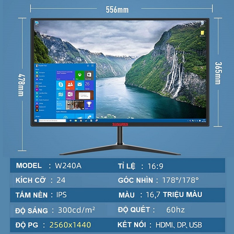 Màn Hình Máy Tính 24 inch IPS 2K (2560 x 1440) Songren - Hàng nhập khẩu