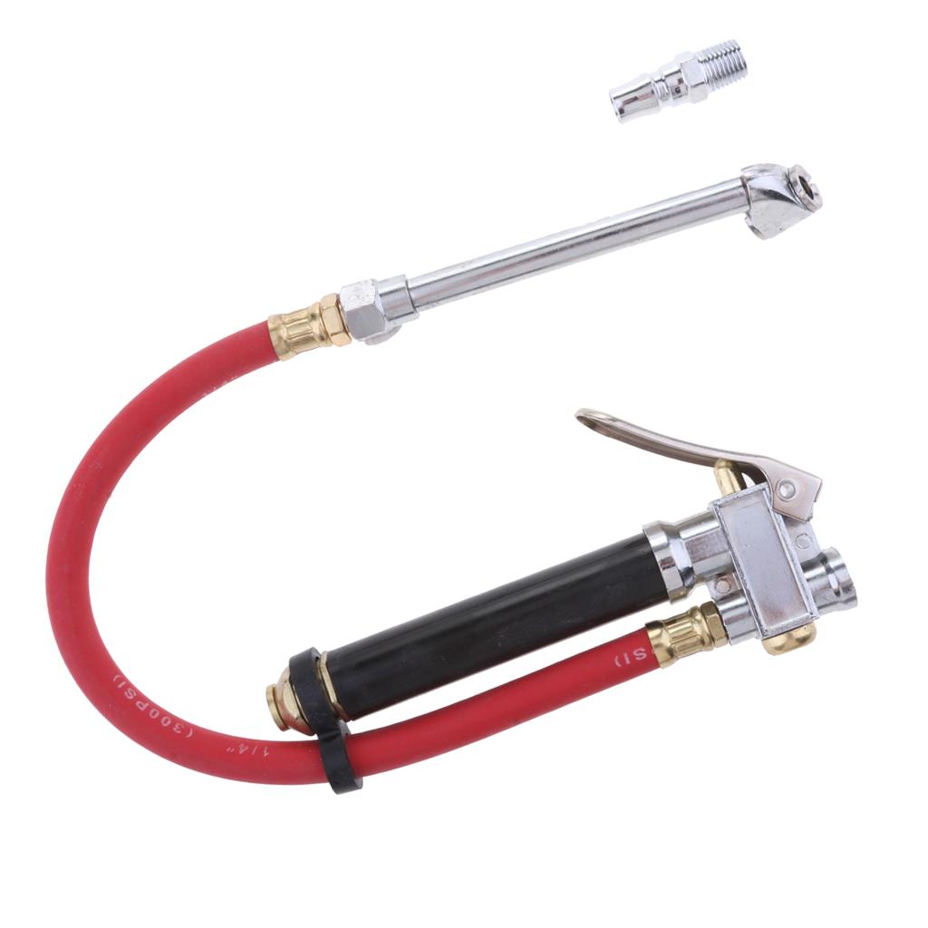 Truck Tire Inflator Gauge Dual Chuck Air Red Compressor Hose with Connector