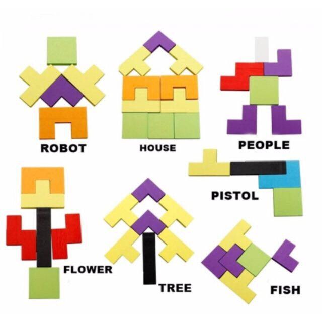 Đồ chơi xếp hình thông minh cao cấp, Tetris xếp gạch ghép hình gỗ