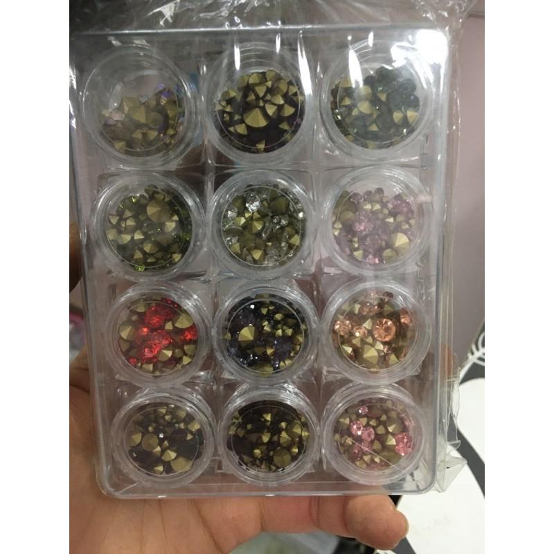 Đá gắn móng chân nhọn mix 12 màu