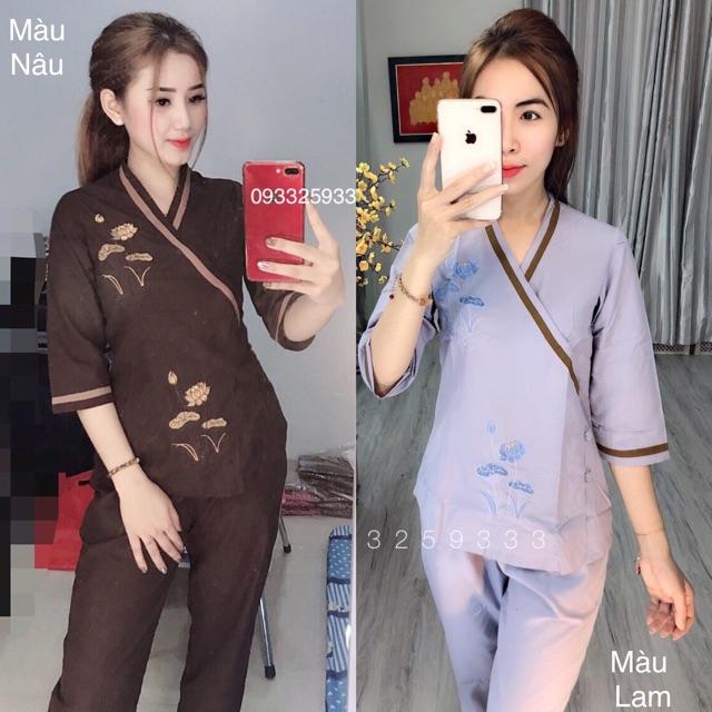 Đồ Lam Đi Chùa # Mẫu Bà Lai Viền # Đồ Bộ Nữ # Quần Áo Nữ