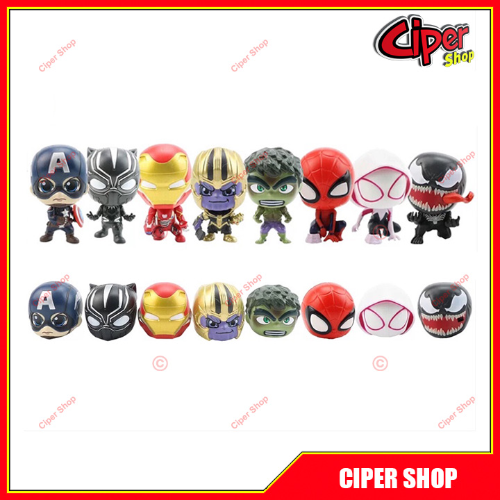 Bộ 8 nhân vật Avengers chibi - Set 8 figure Avengers - Mô hình nhân vật siêu anh hùng