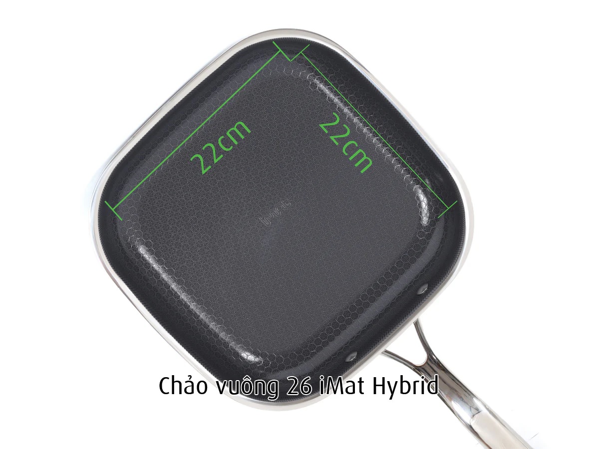 [Hàng chính hãng-iMat hybrid] Chảo vuông đa năng 26cm hai tay cầm iMat Hybrid chống dính Ceramic đen