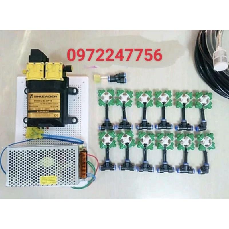 Bộ phun sương tưới lan bơm đôi Sinleader 12 béc 4 hướng tưới lan, rau 20m2