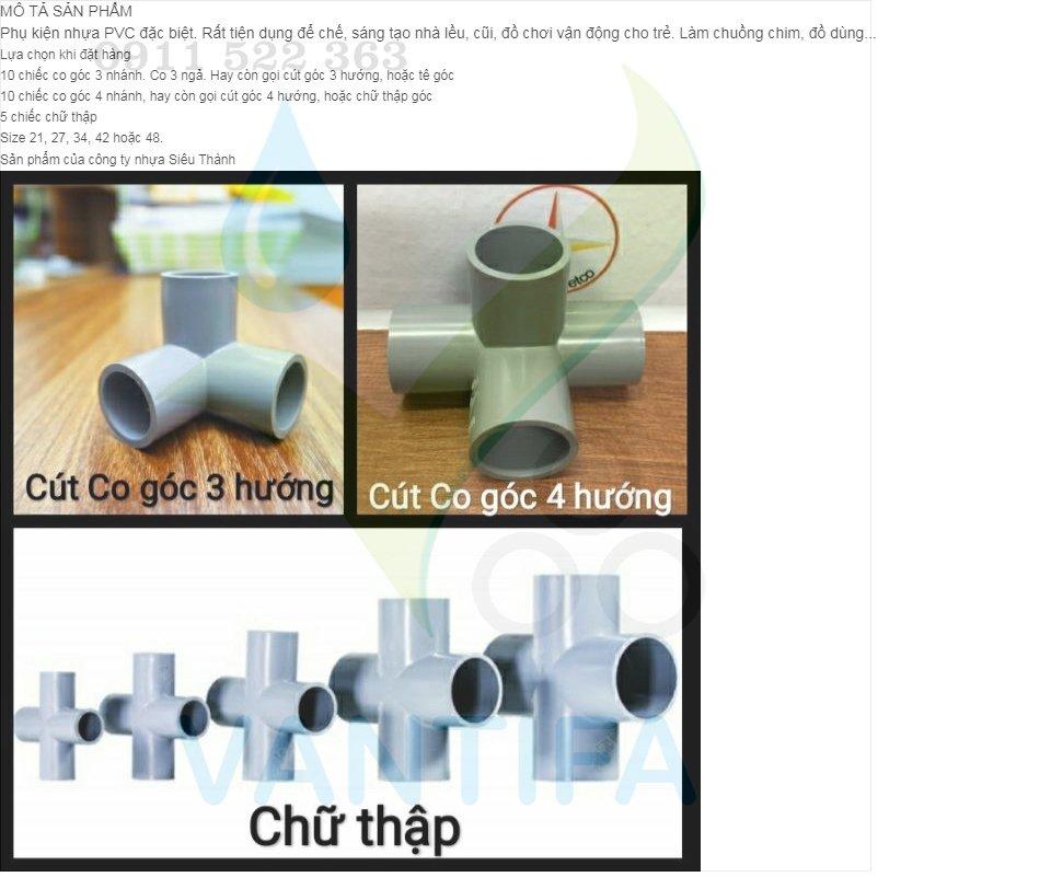 Chữ thập góc Nhựa PVC Phi 21, 27, 34, 42, 48