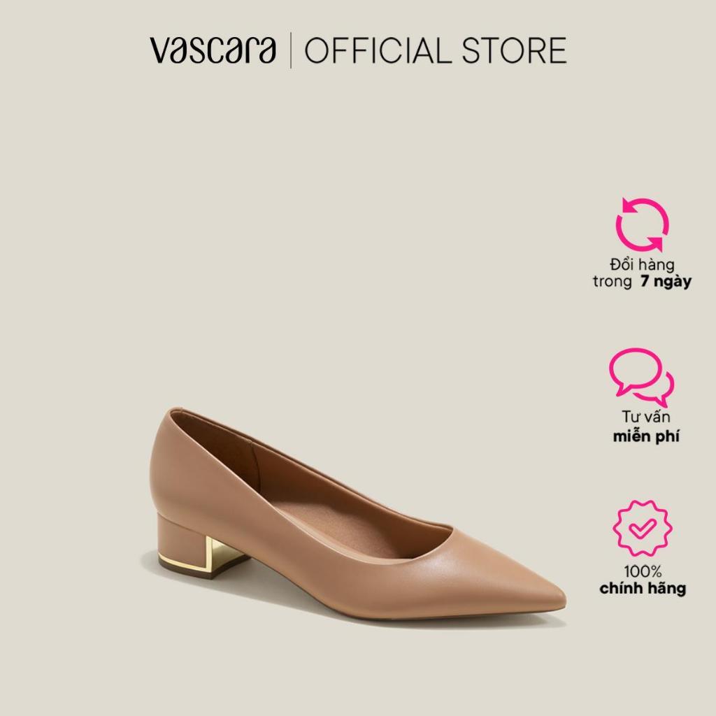 Vascara Giày Bít Mũi Nhọn Gót Trụ Nhấn Viền Kim Loại - BMN 0622
