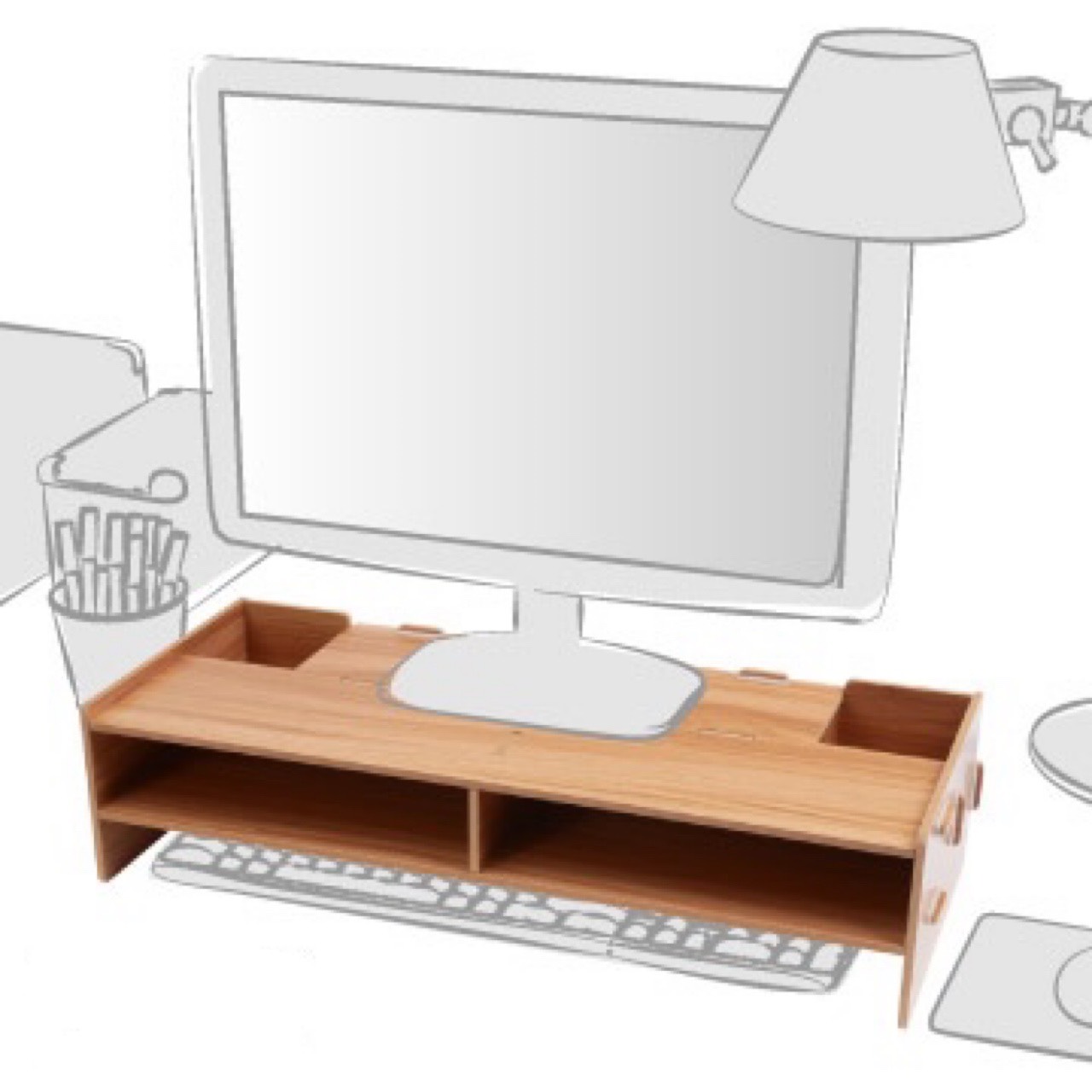 Kệ để màn hình máy tính laptop bằng gỗ kèm hộc cắm viết - kệ máy tính để bàn - kệ laptop để bàn - kệ hồ sơ để bàn