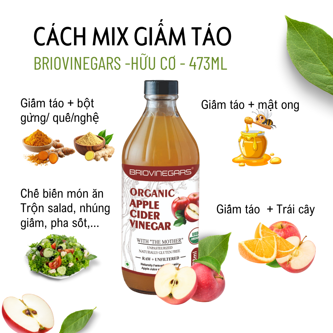 GIẤM TÁO HỮU CƠ HIỆU BRIOVINEGARS - ORGANIC APPLE CIDER VINEGAR 473ml