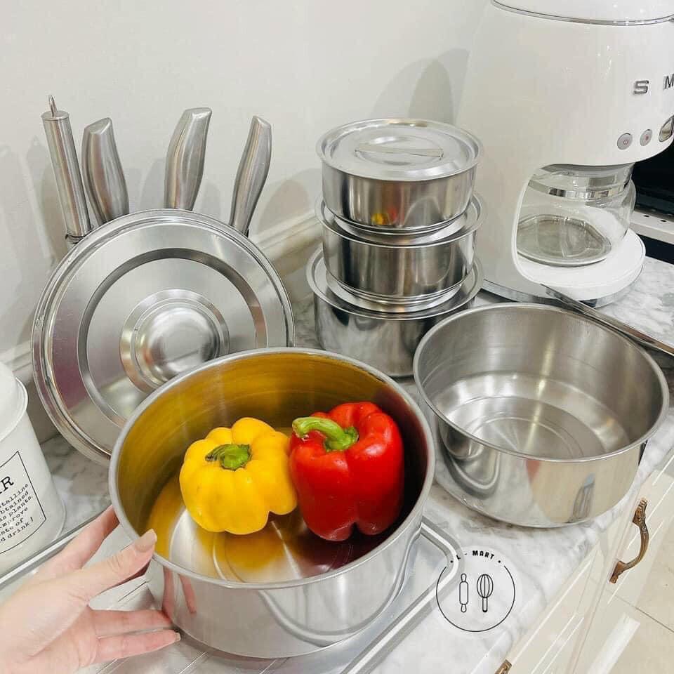 Bộ 5 nồi inox đủ size 14-24cm cm - dùng được trên bếp từ