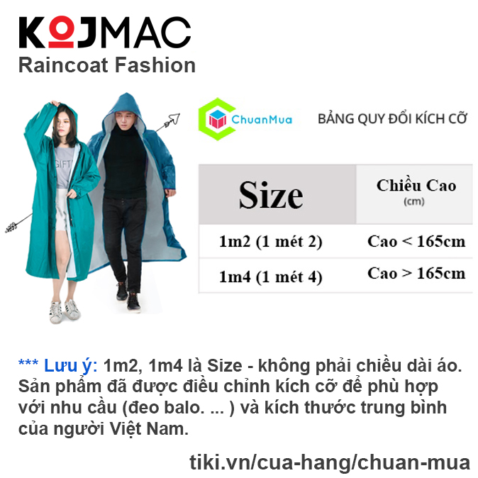 Bộ Áo Mưa Có Dây Khóa Kéo Vải Dù Da Cá Tổ Ong KOJMAC GDA218 Raincoat Fashion - Hàng Chính Hãng ( Loại Chui Một Đầu 1 Người Lớn Bít Kín Không Xẻ Tà, Thời Trang Măng Tô Cho Nam Nữ, Chống Nước Đi Mưa Tản Bộ Xe Máy )