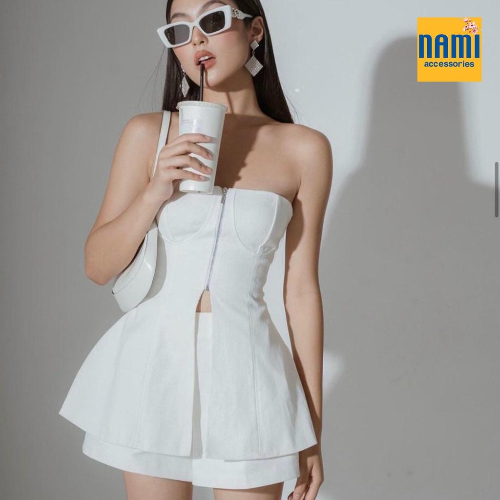 Hình ảnh ( HÀNG CHUẨN ĐẸP ) Set áo ống khoá kéo kèm quần short style cá tính sexy cuốn hút Nanami - ATNU050