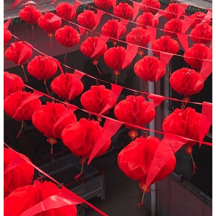 TÚI 10 ĐÈN LỒNG GIẤY ĐỎ trang trí Tết, quả cầu đỏ treo cây decor năm mới