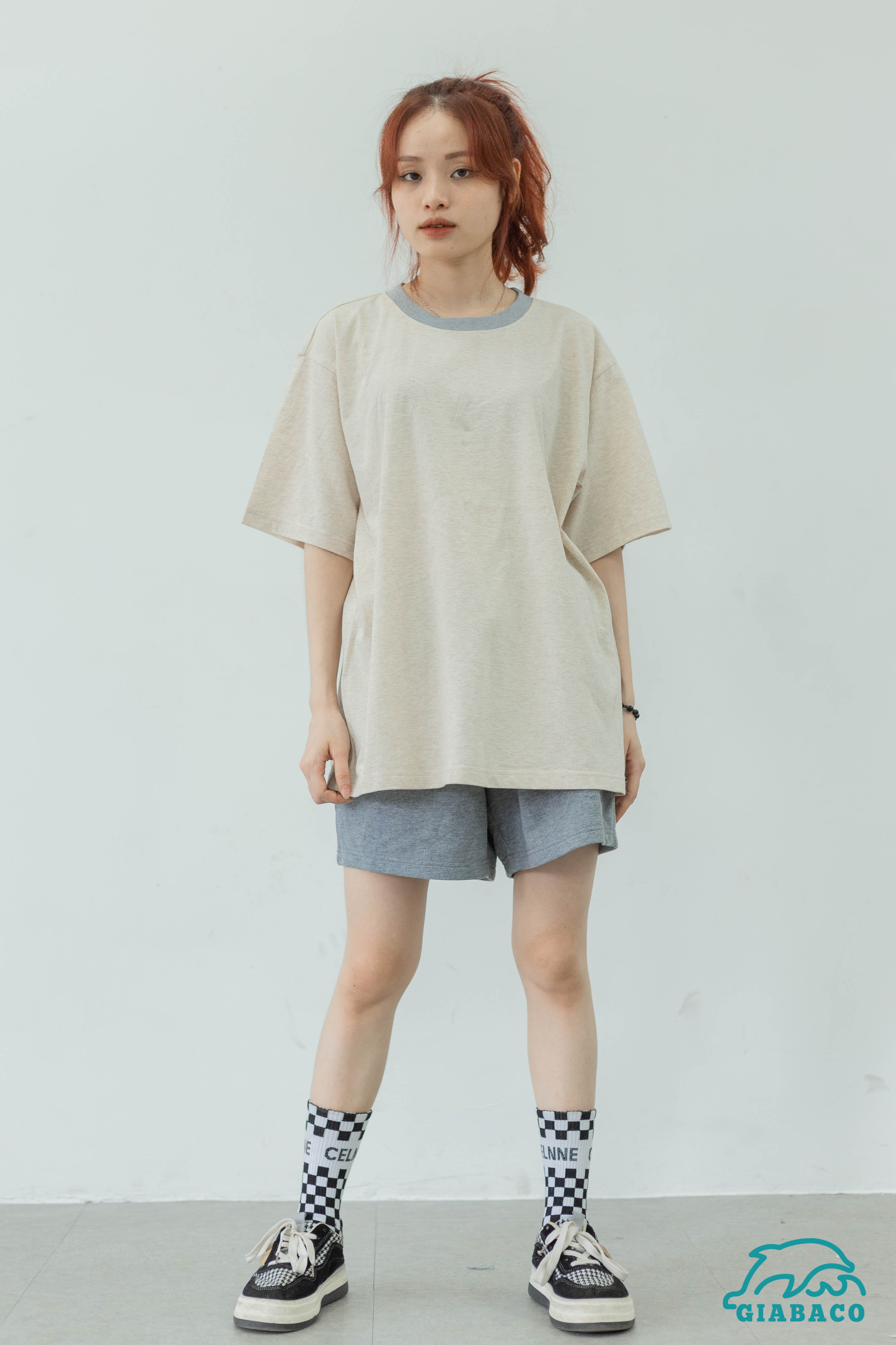 Áo T-shirt be trơn dáng thụng GIABACO , cotton co giãn 4 chiều ,UINISEX