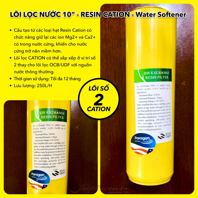 Lõi Lọc Nước Số 2 CATION Chuyên cho nước cứng, 10 inch, Lọc Thô, Cho Mọi Dòng Máy Lọc Nước RO - Hàng Chất Lượng