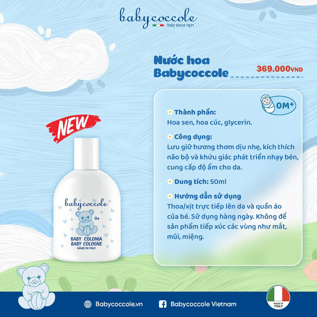 Nước hoa cho bé Babycoccole 0M+ an toàn cho trẻ sơ sinh &amp; em bé chiết xuất hoa sen 50ml