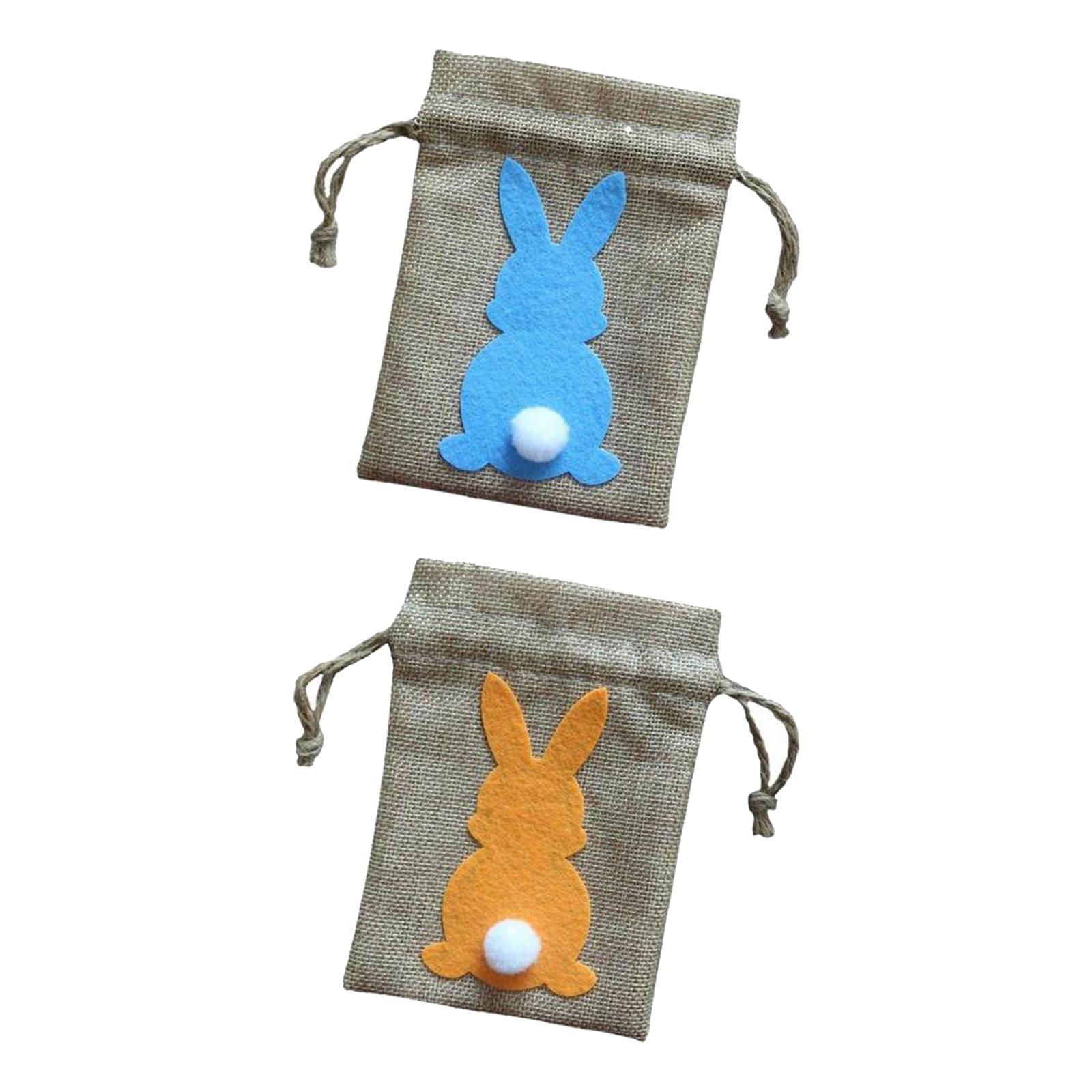 2 Pieces Easter Bunny Decor Drawstring Burlap Bag 14x10cm