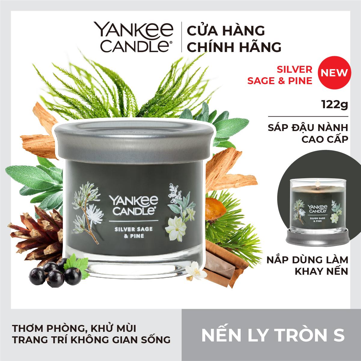 Nến ly tròn sáp đậu nành Yankee Candle size S - Silver Sage & Pine