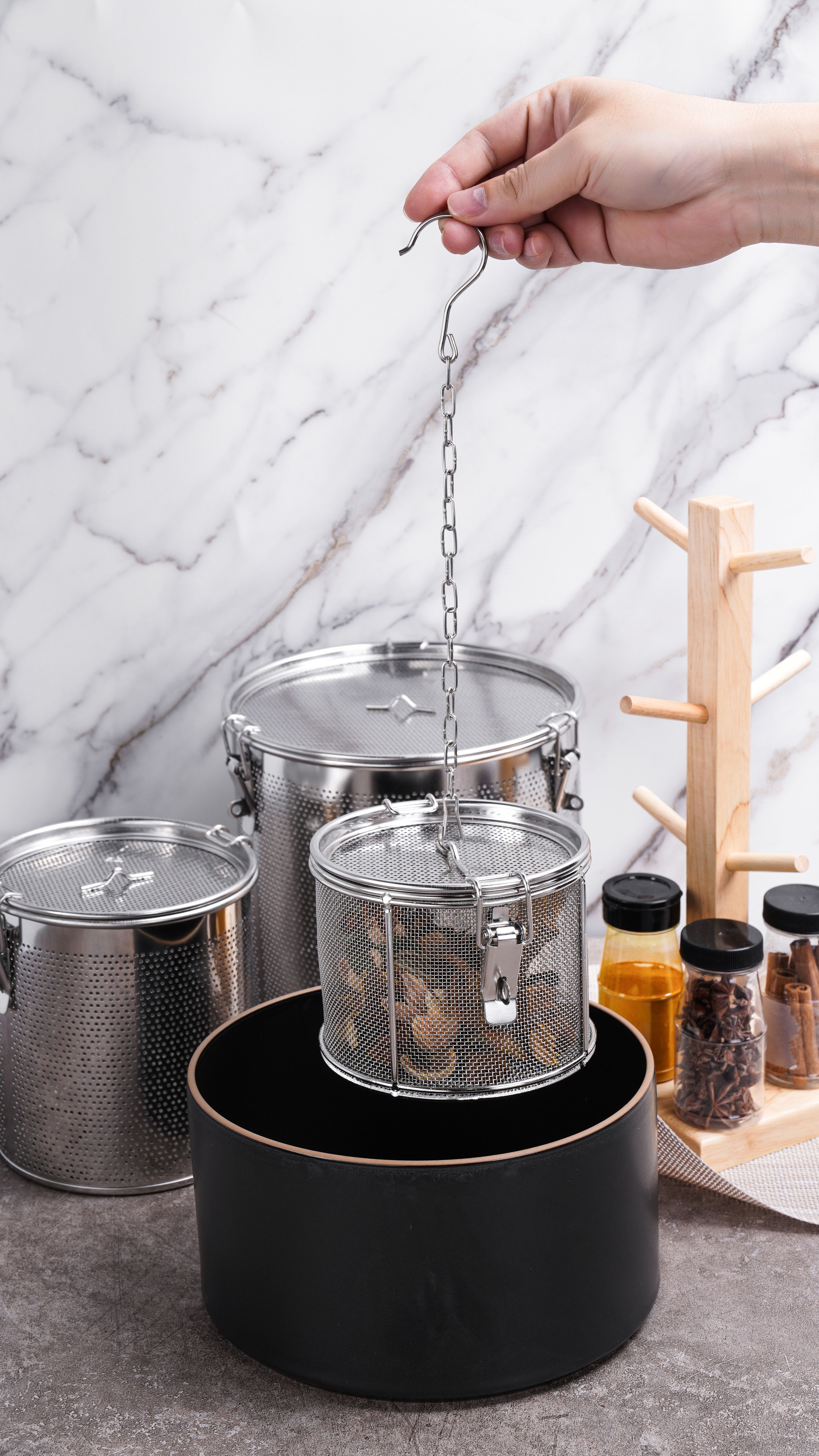 dụng cụ lọc gia vị, giỏ lọc gia vị bằng inox