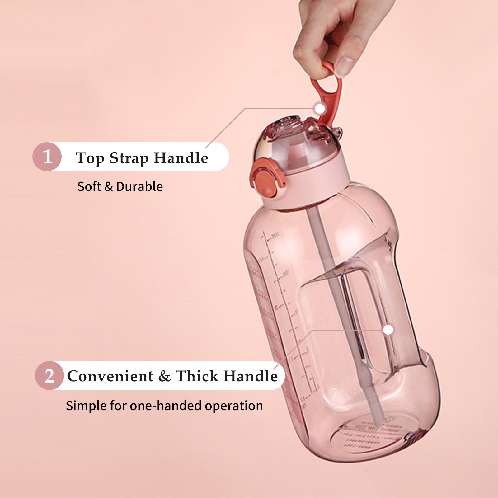 2L Water Bottle with Marker & Straw Large Capacity Water Bottle with Handle Reusable Leakproof Water Jug