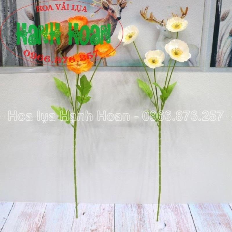 Bó 4 bông hoa anh túc nhân tạo bằng lụa dài 60cm trang trí-Hoa lụa decor