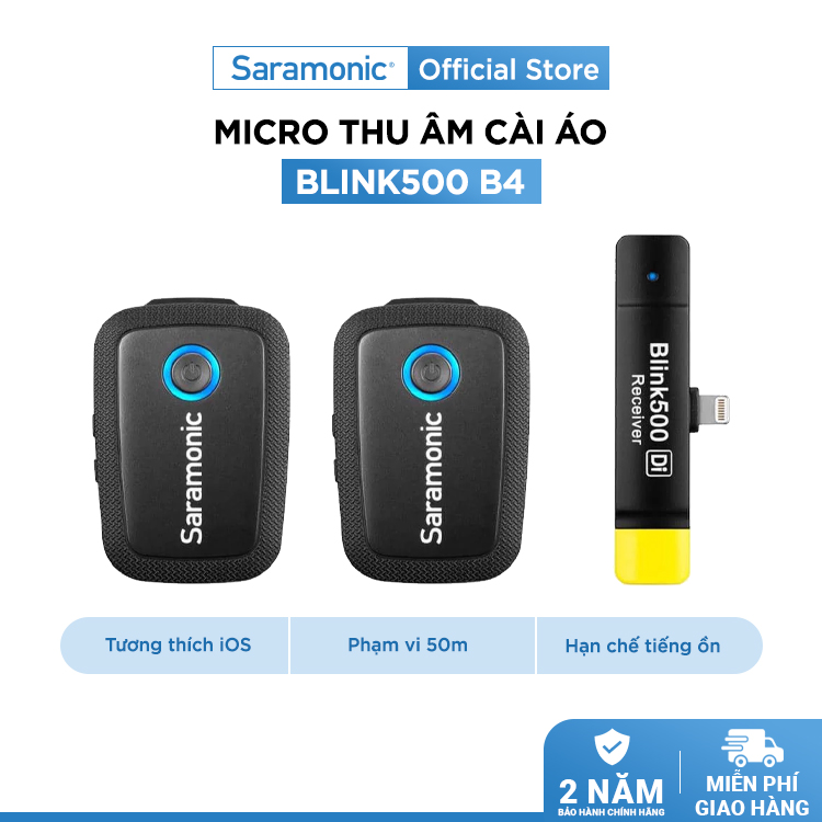 Bộ Micro Thu Âm Không Dây Saramonic Blink500 B4 Cho Điện Thoại Iphone &amp; Thiết Bị Hệ Điều Hành IOS - Livestream / Phỏng Vấn / Quay Video - Hàng Chính Hãng