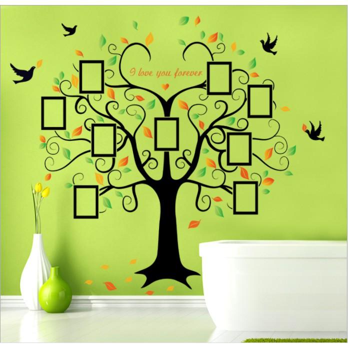 Decal trang trí tường - Cây lớn khung ảnh hình trái tim mẫu mới