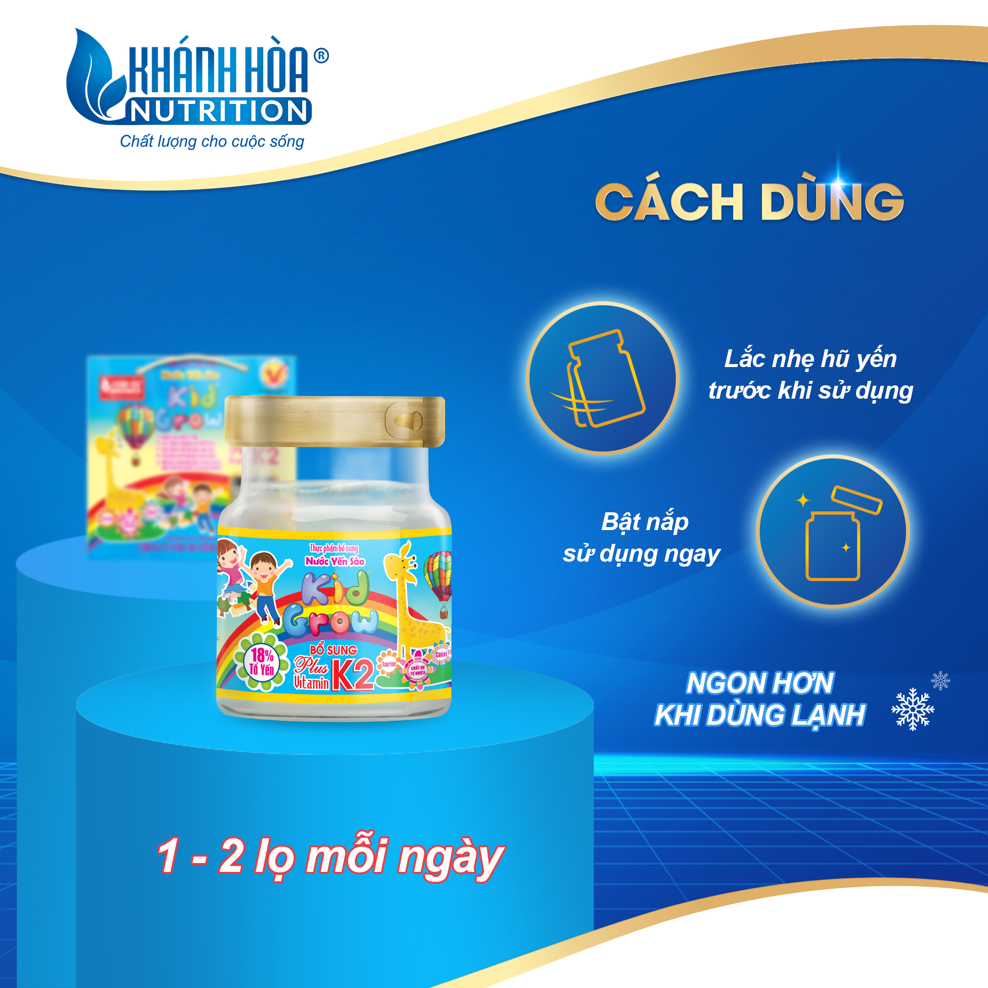 Nước Yến Sào Kidgrow 18% Bổ Sung Vitamin K2 Hương Tự Nhiên - Khánh Hòa Nutrition - Block 6 lọ x 70 ML