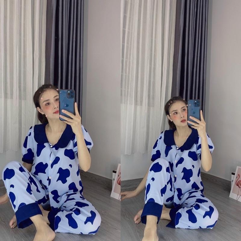 Bộ đồ pijama bộ lụa thiết kế quần dài hoạ tiết dễ thương mặc nhà chất mát mịn