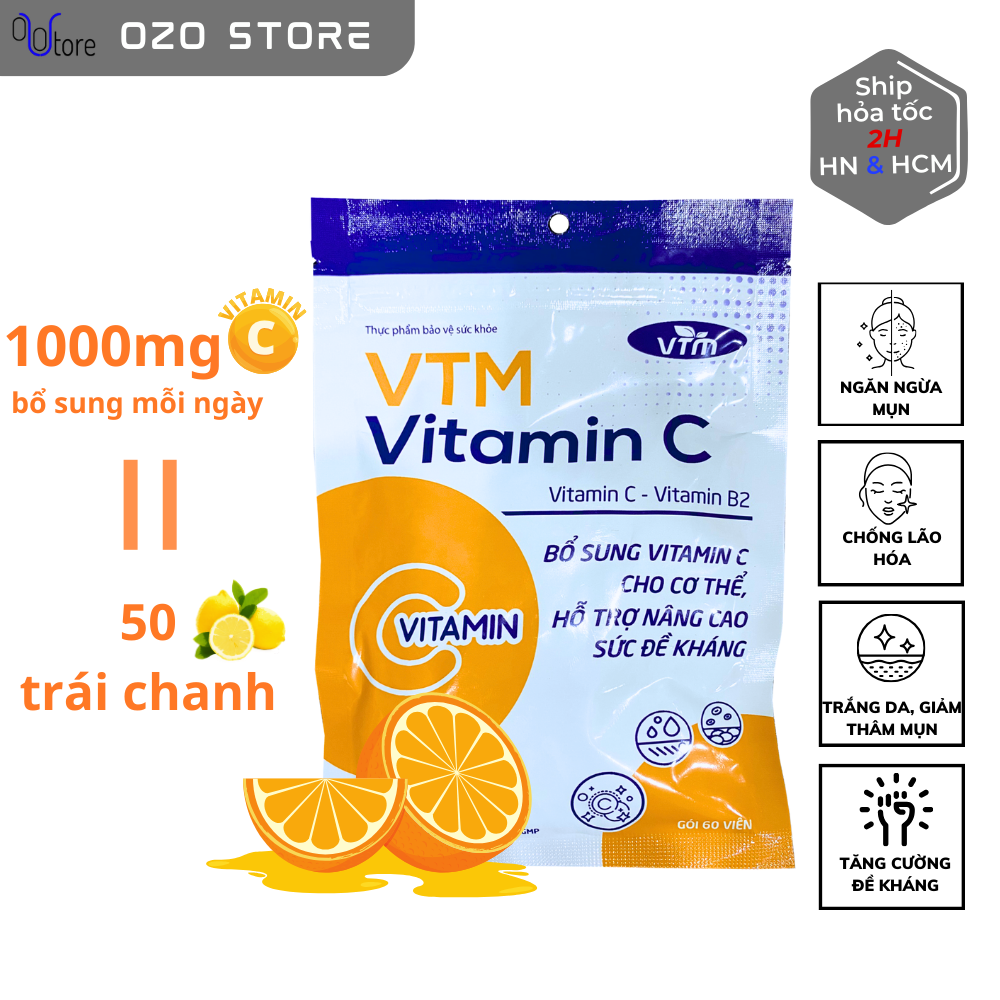 Hình ảnh Viên uống VTM Vitamin C bổ sung vitamin C, sáng da, mờ thâm, tăng cường đề kháng - gói 60 viên(30 ngày)