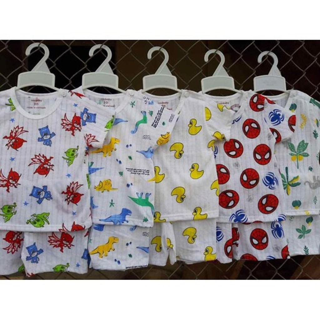 COMBO 2 Bộ quần áo cộc tay cotton giấy cài vai cho bé từ 4-15kg nhiều màu