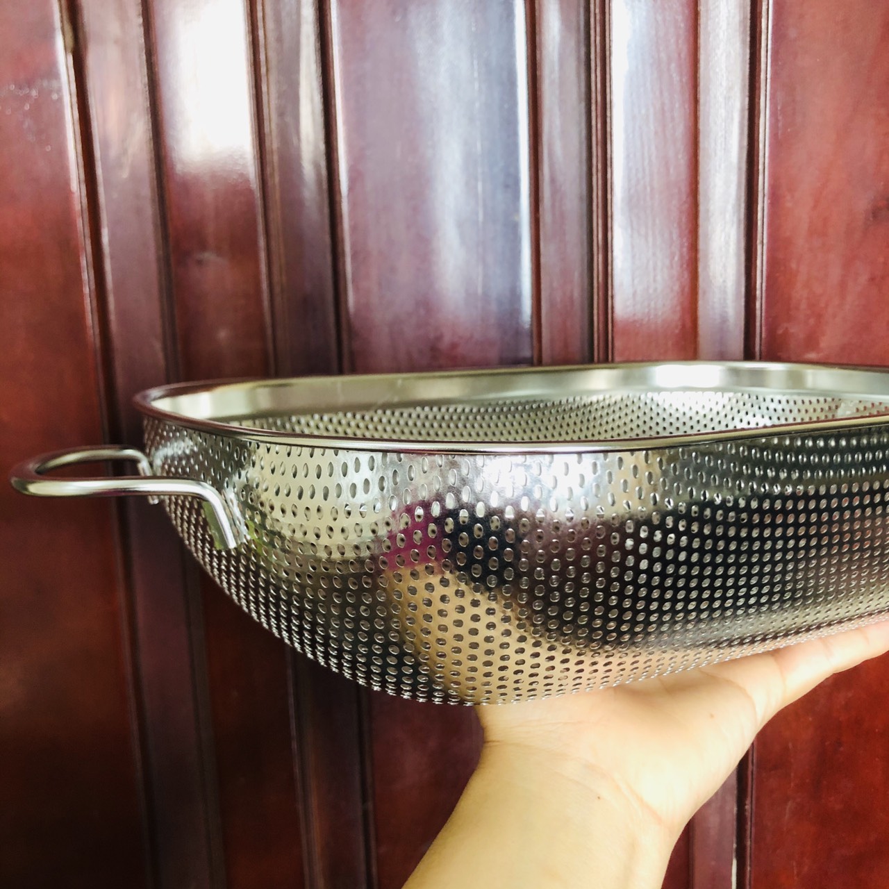 Rổ nhà bếp Inox 304 STAAMI Hàn Quốc oval chữ nhật 2 tay quai có đai cỡ lớn 33,5x23x8cm không hoen gỉ