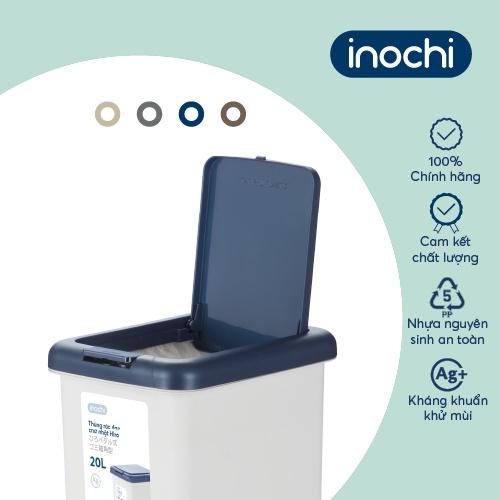 Thùng rác đạp chữ nhật INochi - Hiro 20L (kèm ruột) Thân Trắng kem + Nắp Ghi/ Xanh/ Nâu/ Be