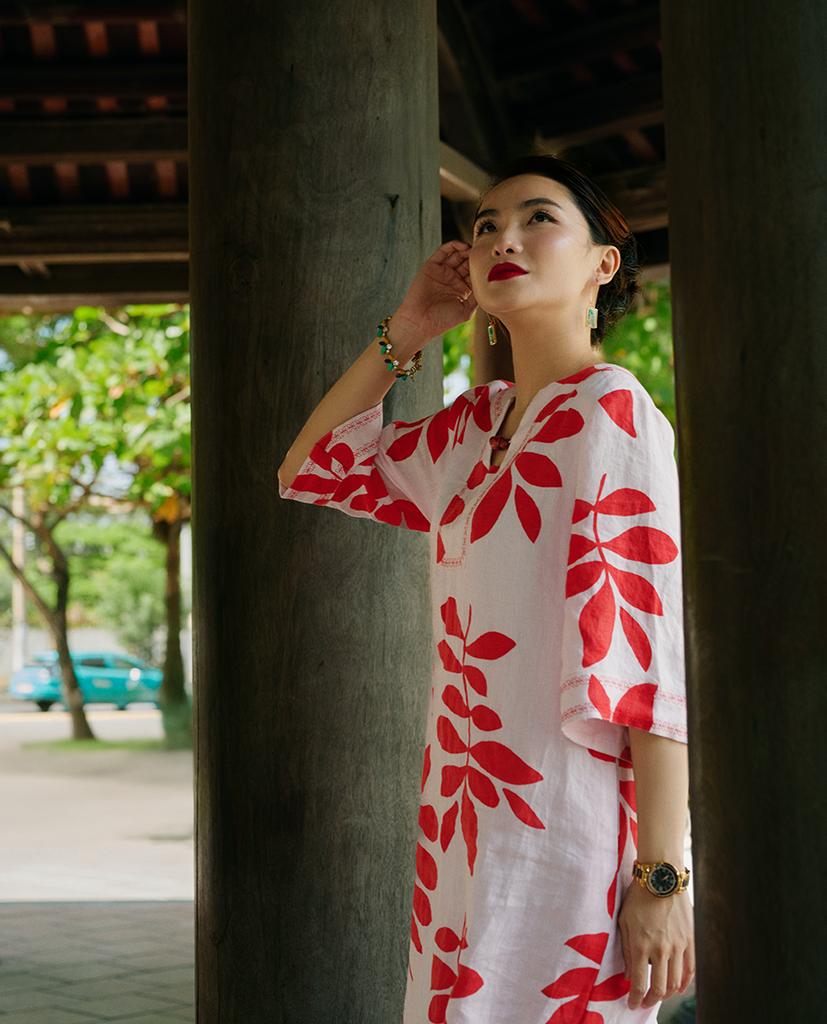 Đầm Suông Linen Thêu Phúc DRE233 thời trang thiết kế Hity