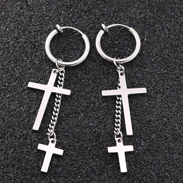 Bông Tai Nam KPOP Loại Kẹp Ko Cần Bấm Lỗ Tai Hình Thánh Giá Chất Liệu Thép Titan Ko Đen Ko Dị Ứng TT 1645 - 1 Cặp