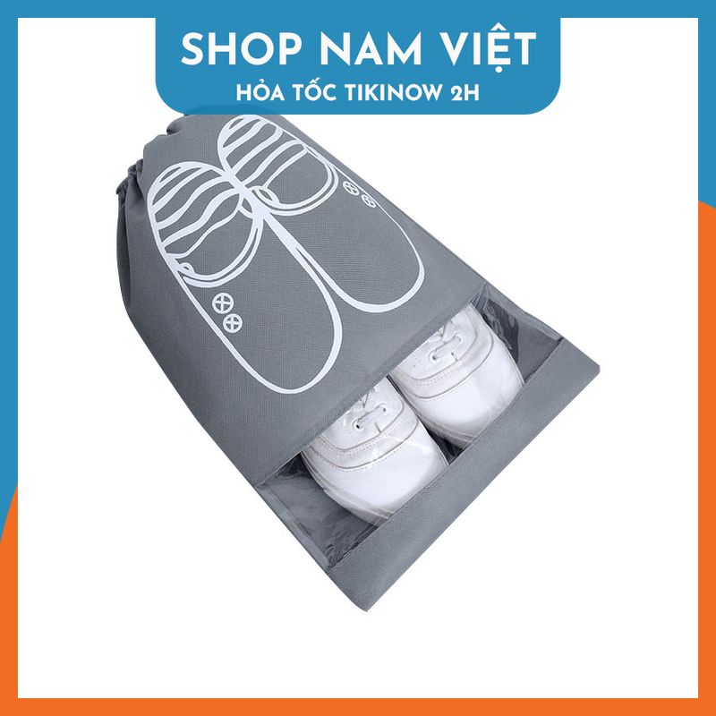 Set 2 Túi Vải Đựng Giày, Đồ Du Lịch Đa Năng Có Dây Rút, Chống Thấm Nước