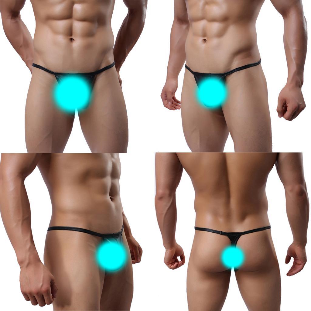 2Pcs Men Pouch Underpants PU Leather Bikini Brief G-string Thong Underwear S