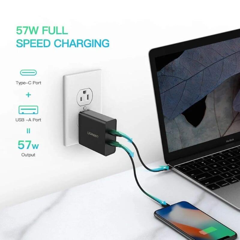 Ugreen UG50457CD172TK 45W PD củ sạc nhanh usb type C và usb type A màu đen - HÀNG CHÍNH HÃNG