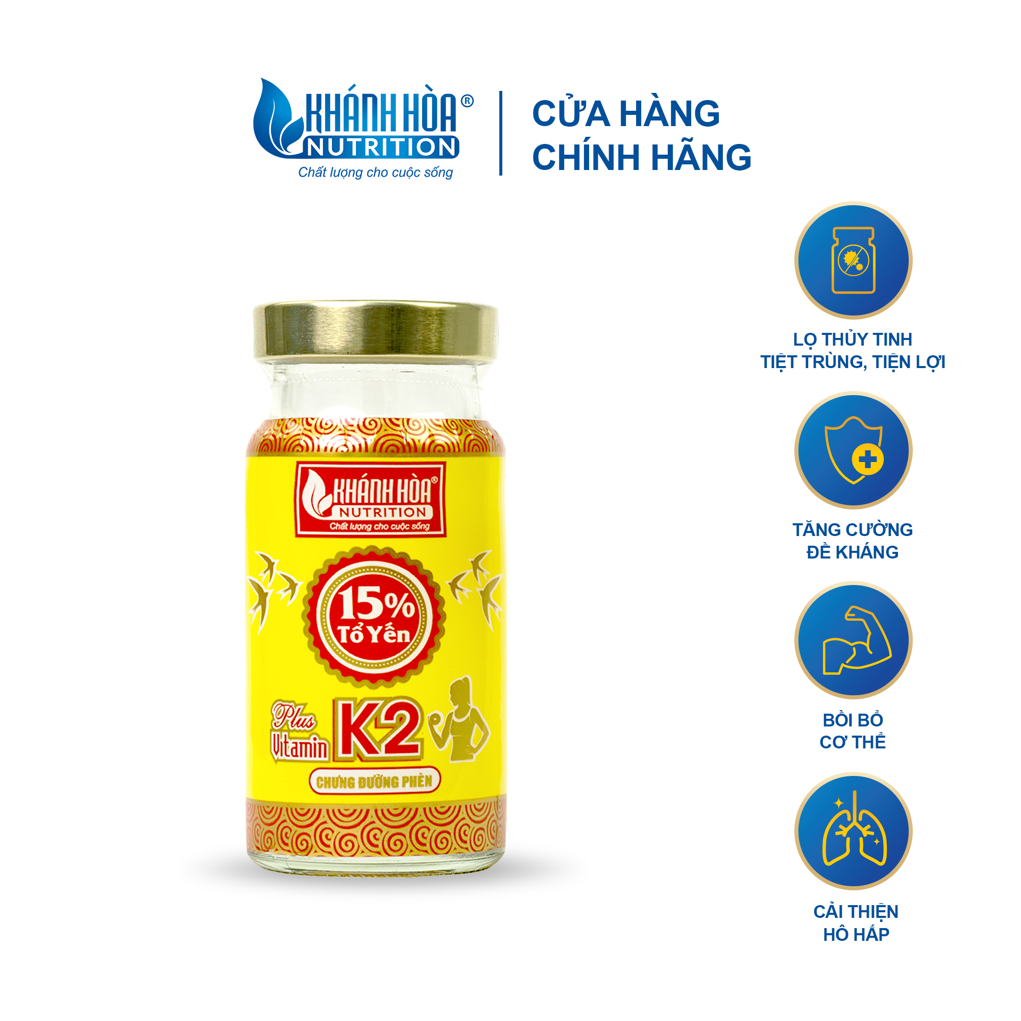 Nước Yến Sào Khánh Hòa Nutrition 15% Tổ Yến Bổ Sung Vitamin K2 - Lọ 125ml