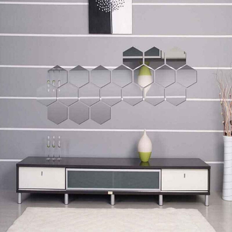 Combo 10 Chiếc Decal Gương Dán Tường Trang Trí Hình Lục Lăng