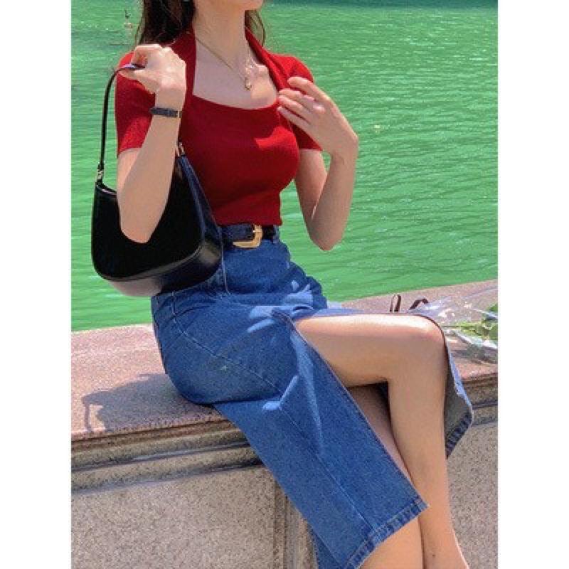 Áo len Quảng Châu cổ vuông tôn dáng siêu hot - hinhin