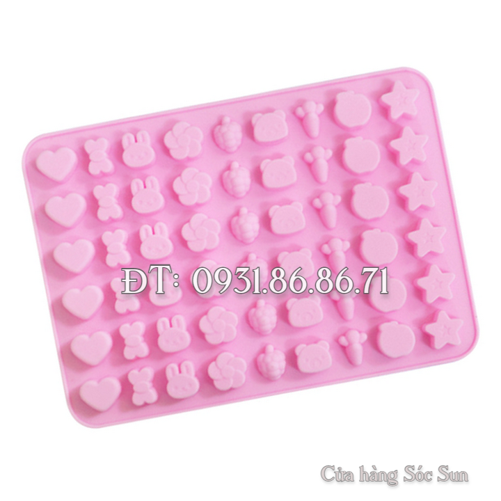 Khuôn silicon 54 trái tim, thỏ, gấu, ngôi sao - Mã số 1069