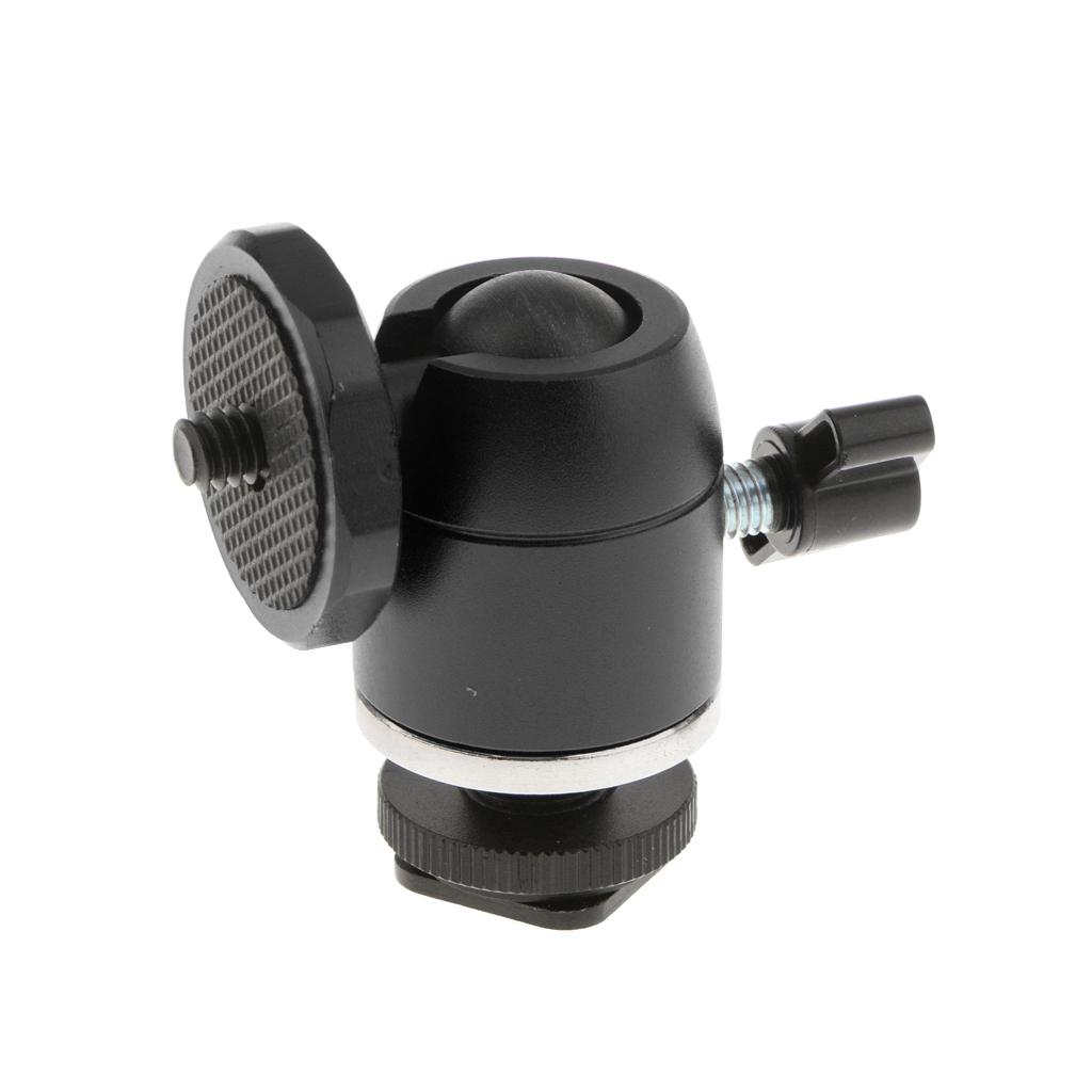 360° Swivel Ball Head 1/4''Screw Mount Tripod Hot Shoe for DSLR/SLR Black
