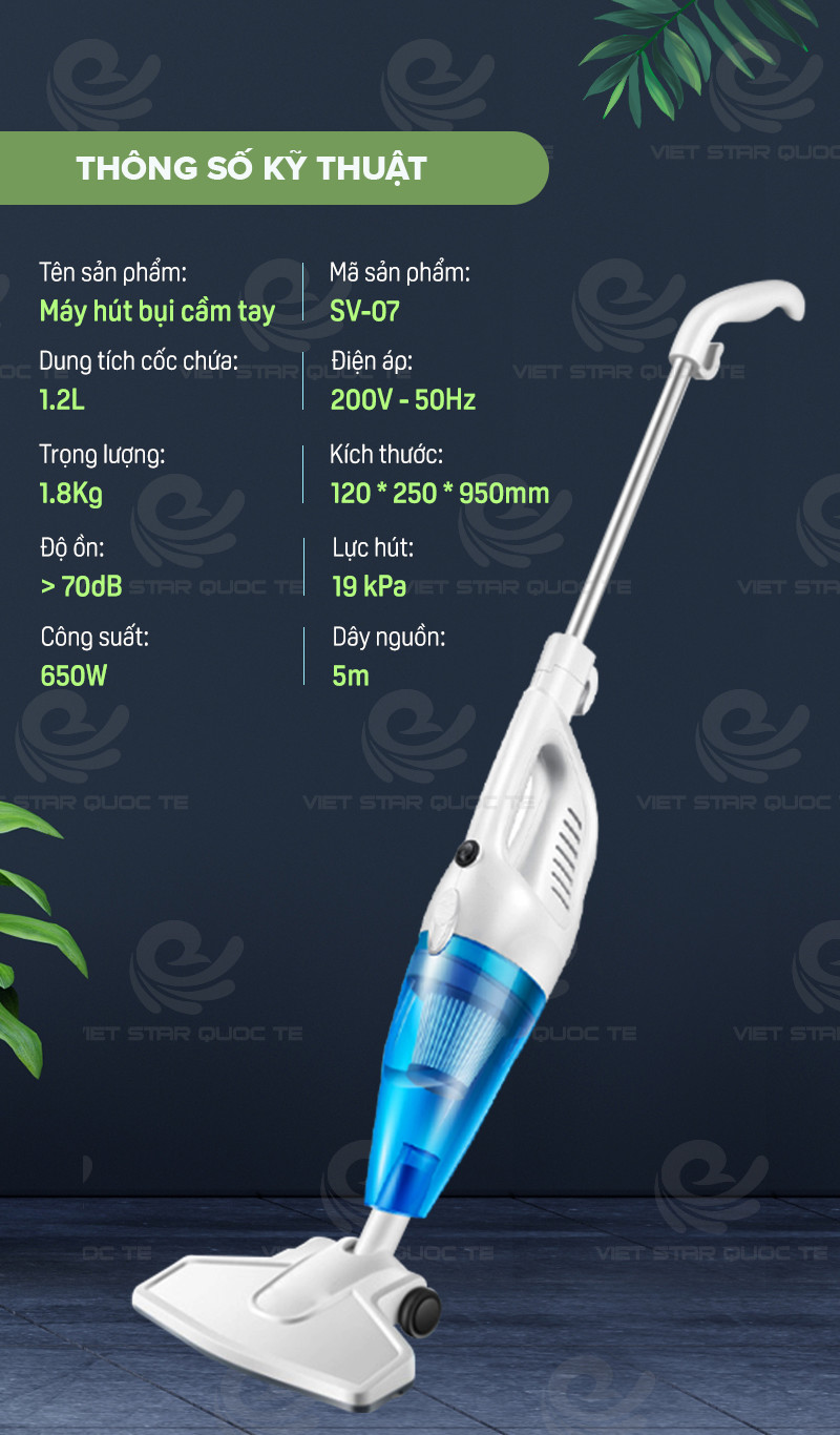 Máy Hút Bụi Cầm Tay Thông Minh Thế Hệ Mới SV-07, Dung Tích Cốc Chứa 1.2L - Hàng Chính Hãng