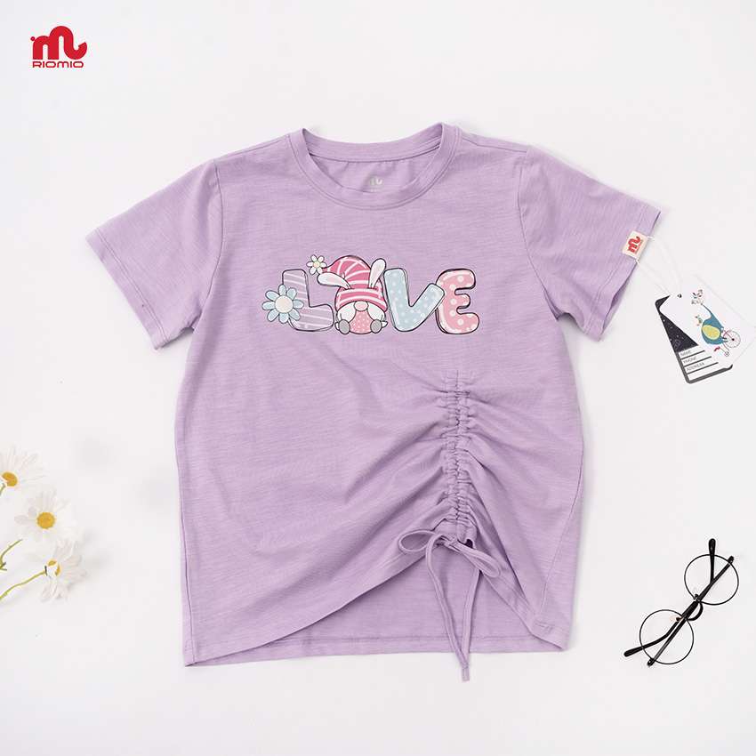 Áo thun cộc cotton bé gái nhún lệch buộc nơ Riomio size 7-12 tuổi (27-50kg) siêu xinh chất mềm mịn mát cho bé - RA516